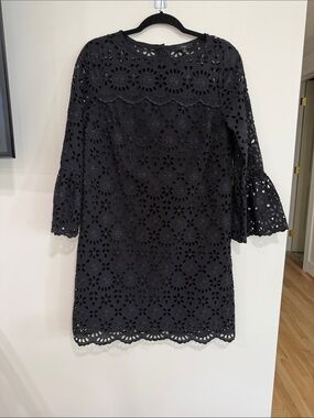 J. Crew Black Eyelet Lace Mini Dress with Bell Sleeves